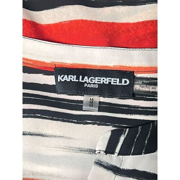 Karl Lagerfeld Long Sleeve Striped Button Up Blouse Size Medium - Picture 5 of 5